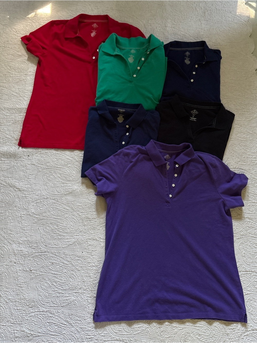 Lot of 6 Women’s Polo Shirt - Purple, Red, Green, Navy, Black - Classic - size L